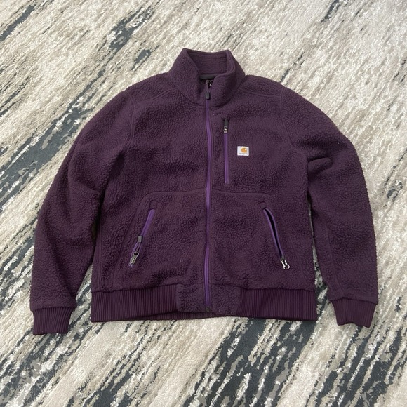 Carhartt High Pile Sherpa Fleece Jacket Women's Size Medium Purple Full Zip - Picture 1 of 6
